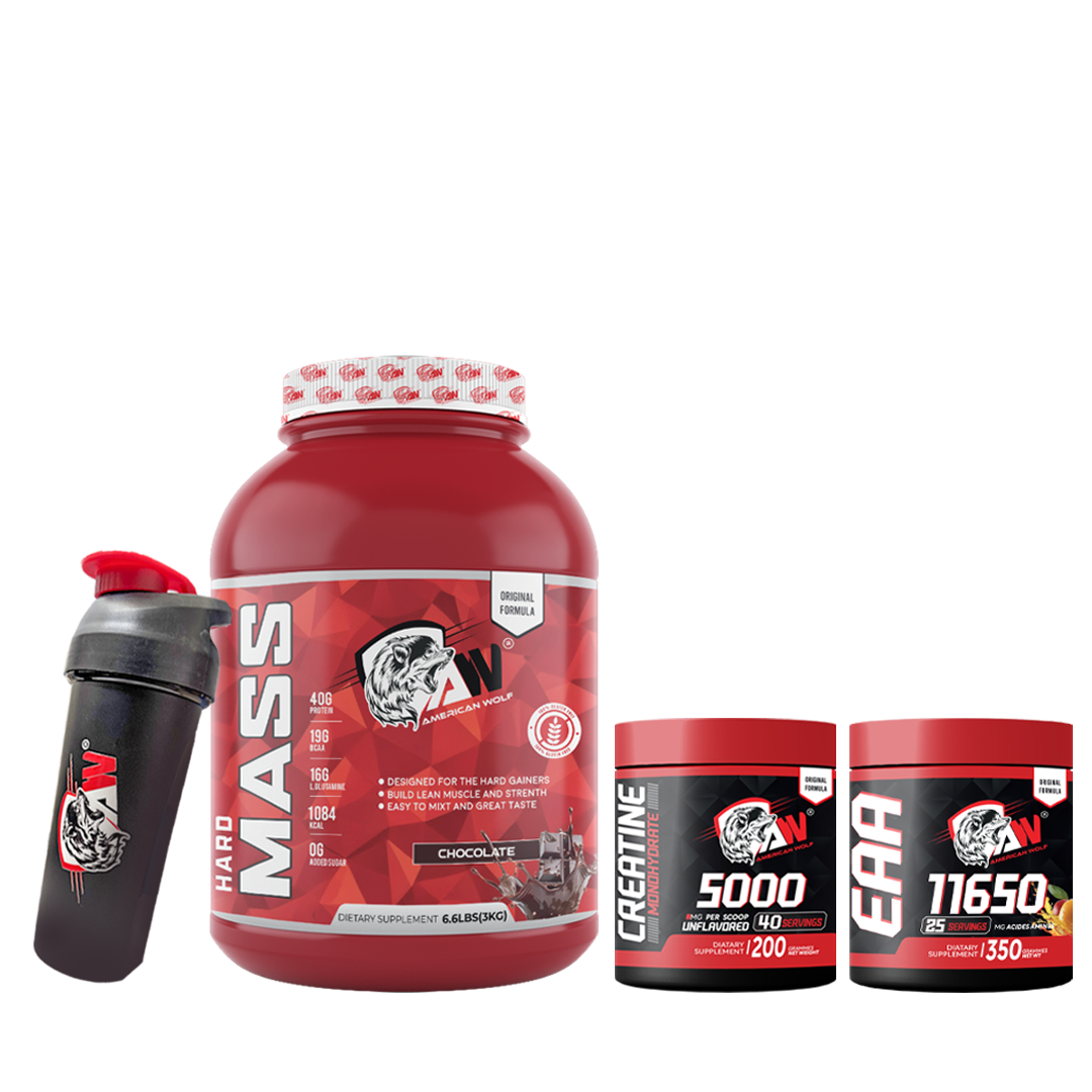 PACK HARD MASS 3KG + EAA 350G + CREATINE MONOHYDRATE 200G + SHAKER